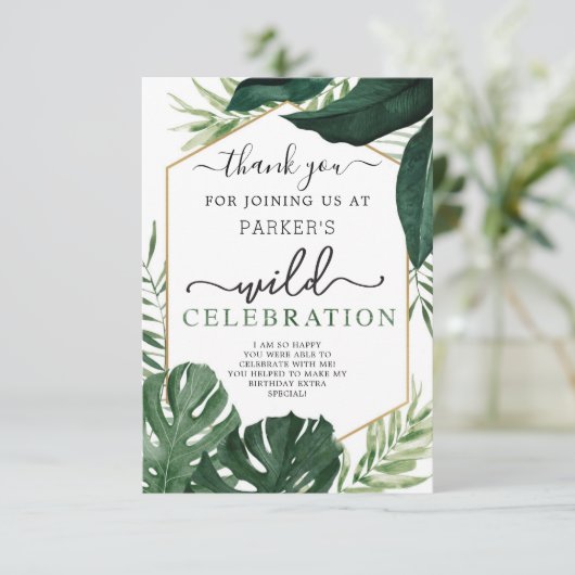 Tropische Monstera Wild One Birthday Bedankt Card Kaart (Staand voorkant)