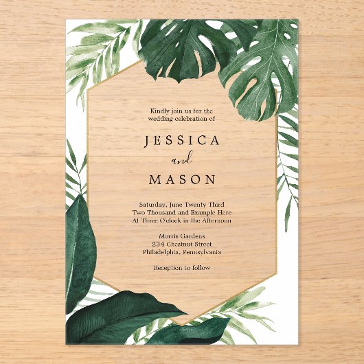 Tropische Monsters Acryl bruiloft uitnodiging (Voorkant)