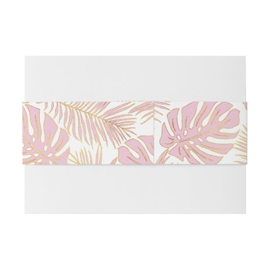 Tropische monsters, palmbladeren roze gouden bruil uitnodigingen wikkel (Achterkant Voorbeeld)