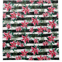 Tropische Mousserende Bloemen Zwarte en Witte Stre