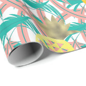 Tropische, multicolor palmbladeren gouden anananas cadeaupapier (Rol Hoek)