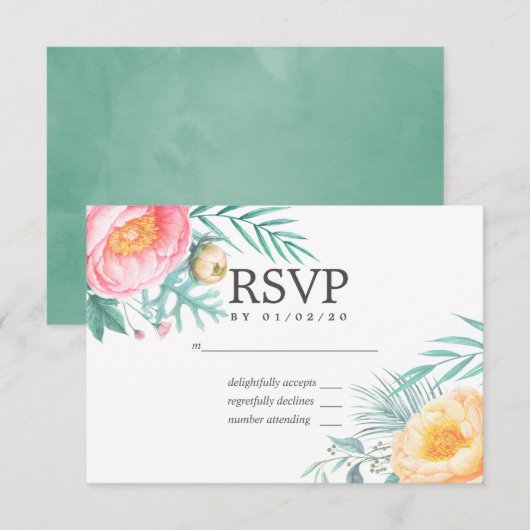 Tropische Munt Bloemen Zomer Bruiloft RSVP (Voorkant / Achterkant)