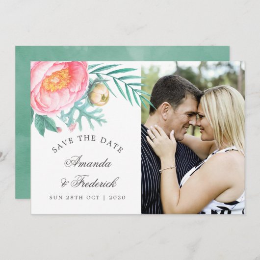 Tropische Munt Bloemen Zomer Bruiloft Save the Dat Save The Date (Voorkant / Achterkant)
