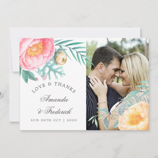Tropische Munt Bloemige Zomer Bruiloft Dank Je Bedankkaart (Voorkant)