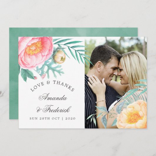 Tropische Munt Bloemige Zomer Bruiloft Dank Je Bedankkaart (Voorkant / Achterkant)
