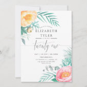 Tropische Munt Floral 21e verjaardag van de Partij Kaart (Voorkant)