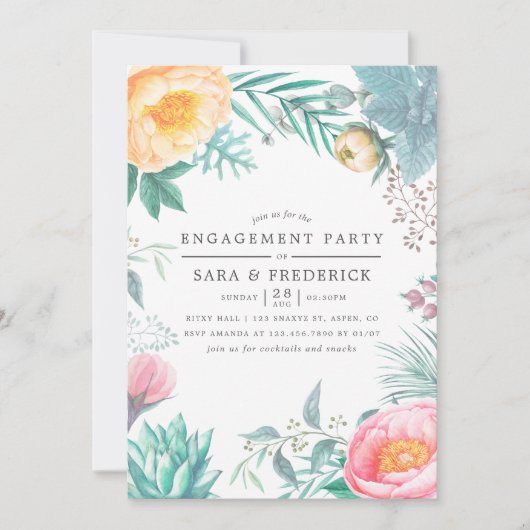 Tropische Munt Floral Summer Engagement Party Kaart (Voorkant)