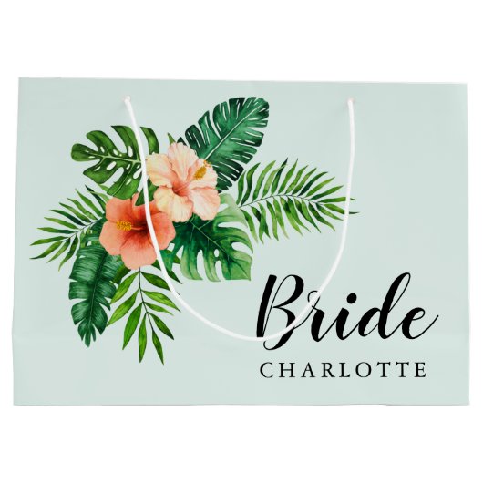 Tropische Munt Green Waterverf Floral Bride Groot Cadeauzakje (Achterkant)