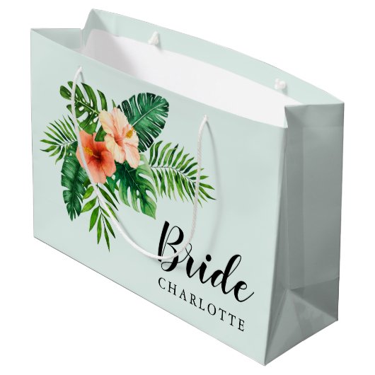 Tropische Munt Green Waterverf Floral Bride Groot Cadeauzakje (Achterkant Gekanteld)