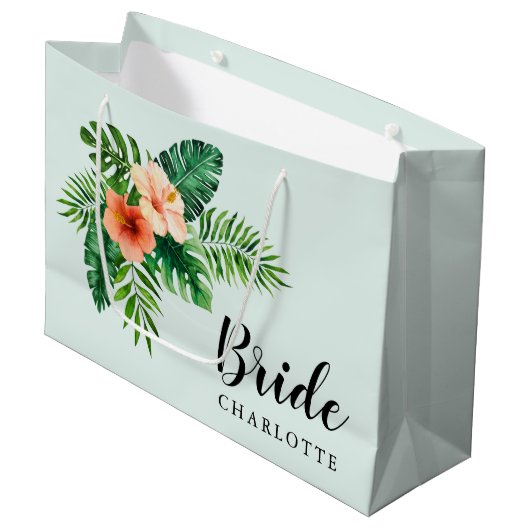 Tropische Munt Green Waterverf Floral Bride Groot Cadeauzakje (Voorkant Gekanteld)