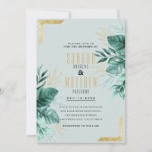Tropische munt groen goud glitter gebladerte bruil kaart (Voorkant)