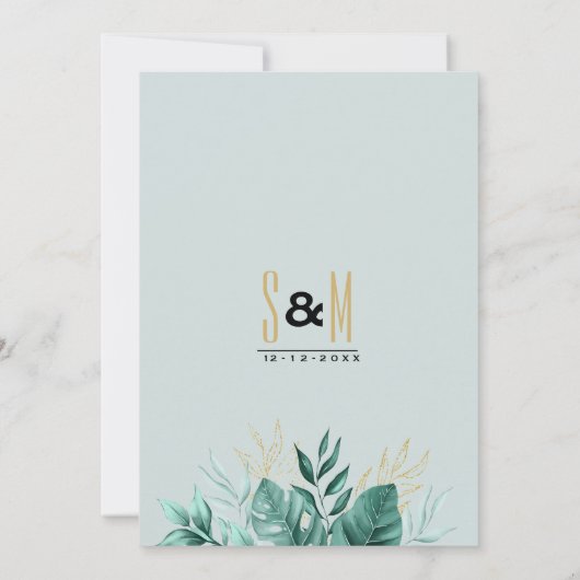 Tropische munt groen goud glitter gebladerte bruil kaart (Achterkant)