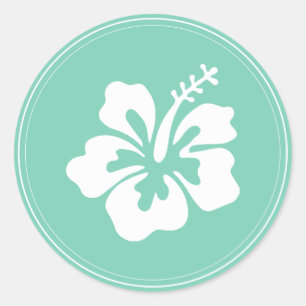 Tropische Munt Groene Hibiscus Bloem Bruiloft Favo Ronde Sticker