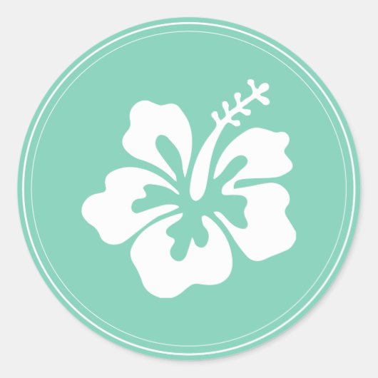 Tropische Munt Groene Hibiscus Bloem Bruiloft Favo Ronde Sticker (Voorkant)