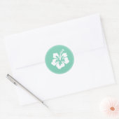 Tropische Munt Groene Hibiscus Bloem Bruiloft Favo Ronde Sticker (Envelop)