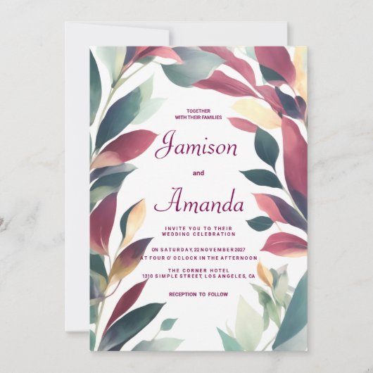 Tropische munt sinaasappel Bourgogne bloemenbruilo Kaart (Voorkant)