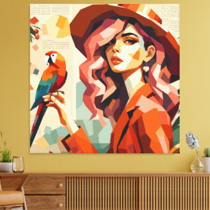 Tropische Muze met Papegaai Canvas Print