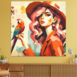Tropische Muze met Papegaai Canvas Print