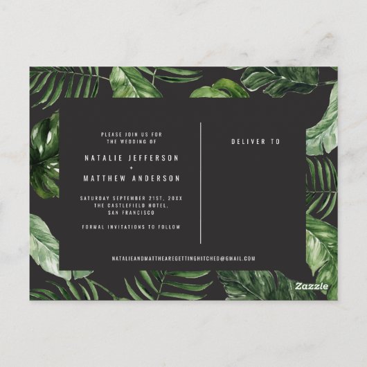 Tropische naaldbladeren en trouwerijen briefkaart (Achterkant)