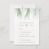 Tropische naaldbladeren roze groene bruiloft RSVP kaartje (Achterkant)