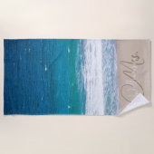 Tropische naam Blue Beach Waves Weddenschap Strandlaken (Voorkant)