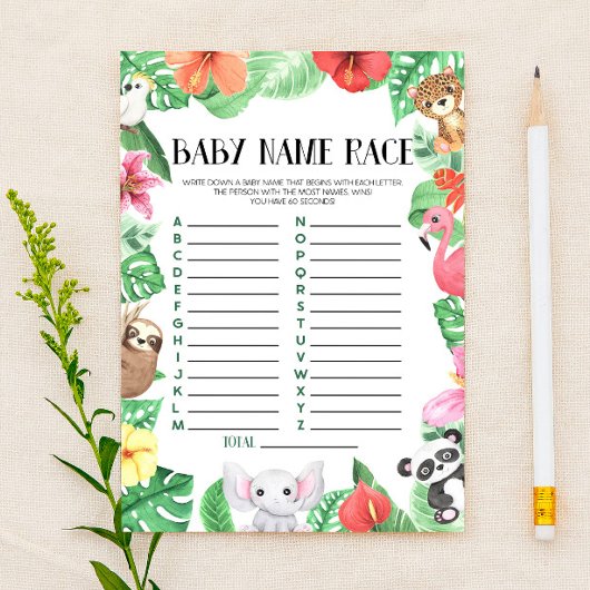 Tropische naam Race Baby shower Game Briefpapier