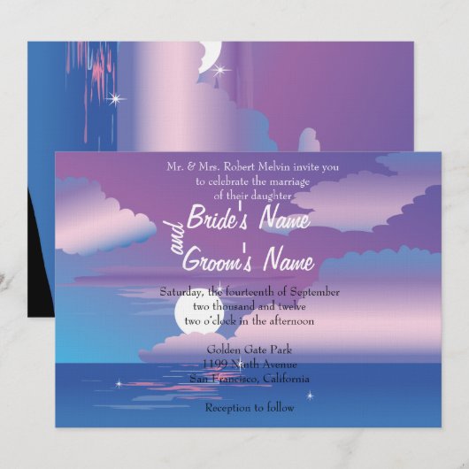 Tropische Nacht Bloemen Huwelijksuitnodiging Kaart (Voorkant / Achterkant)