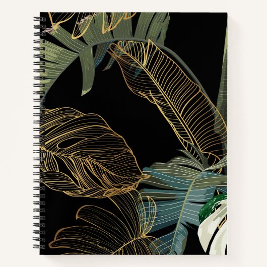 Tropische nacht  palm, banaan, plant, goud notitieboek (Voorkant)