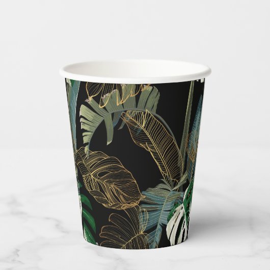 Tropische nacht  palm, banaan, plant, goud papieren bekers (Achterkant)