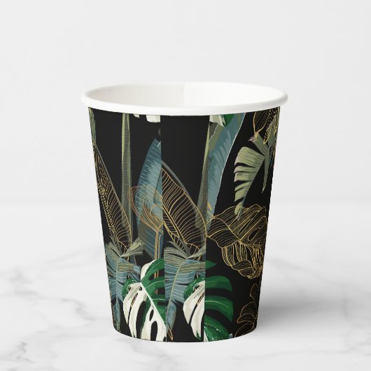 Tropische nacht  palm, banaan, plant, goud papieren bekers (Links)