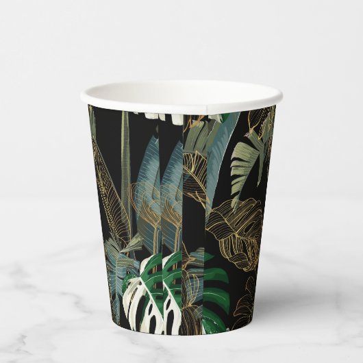 Tropische nacht  palm, banaan, plant, goud papieren bekers (Rechts)