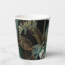 Tropische nacht  palm, banaan, plant, goud papieren bekers