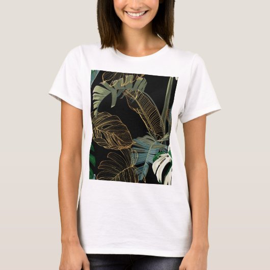 Tropische nacht palm, banaan, plant, goud t-shirt (Voorkant)