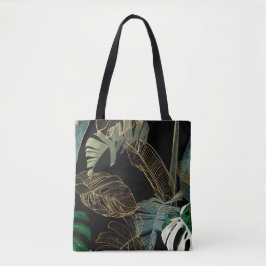 Tropische nacht  palm, banaan, plant, goud tote bag