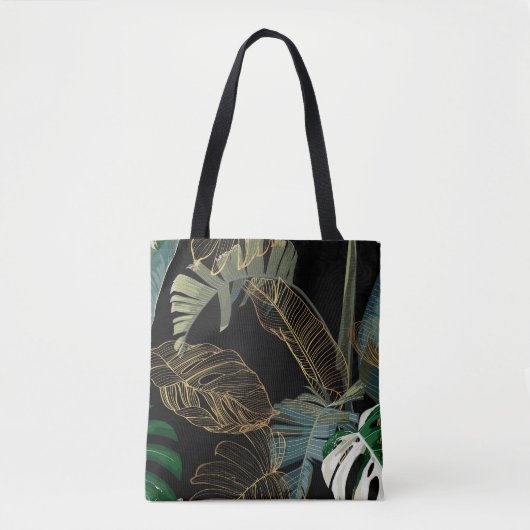 Tropische nacht  palm, banaan, plant, goud tote bag (Voorkant)