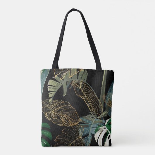 Tropische nacht  palm, banaan, plant, goud tote bag (Achterkant)