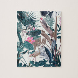 Tropische nacht  wilde vogels en palmen. legpuzzel