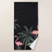 Tropische nacht wilde vogels flamingo, palm t badhanddoek (Badhanddoek)