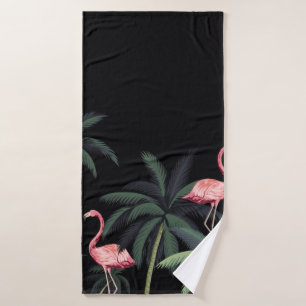 Tropische nacht  wilde vogels flamingo, palm t badhanddoek