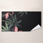 Tropische nacht  wilde vogels flamingo, palm t badhanddoek (Badhanddoek)