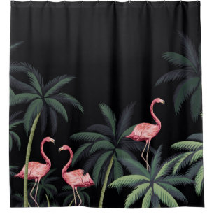 Tropische nacht wilde vogels flamingo, palm t douchegordijn
