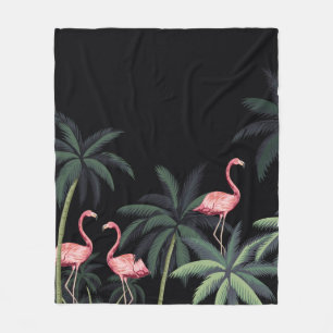 Tropische nacht wilde vogels flamingo, palm t fleece deken