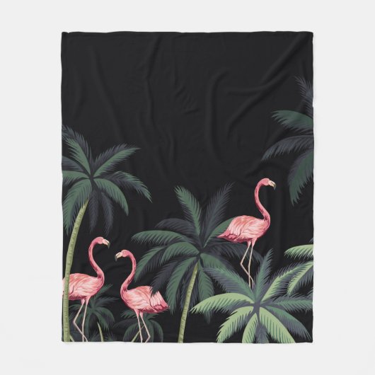Tropische nacht  wilde vogels flamingo, palm t fleece deken (Voorkant)