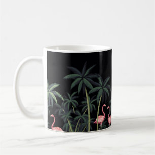 Tropische nacht wilde vogels flamingo, palm t koffiemok