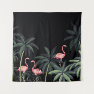 Tropische nacht wilde vogels flamingo, palm t wandkleed