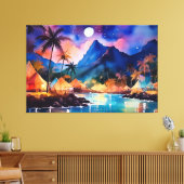 Tropische nachten 2 waterverf XL kunst Canvas Afdruk (Insitu (Woonkamer))