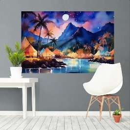 Tropische nachten 2 waterverf XL kunst Canvas Afdruk