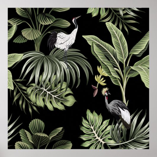 Tropische  nachtkraanvogel, palmbomen, verbod poster (Voorkant)