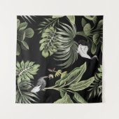 Tropische  nachtkraanvogel, palmbomen, verbod wandkleed (Voorkant (horizontaal))