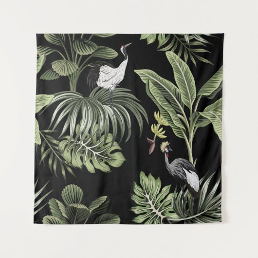 Tropische  nachtkraanvogel, palmbomen, verbod wandkleed (Voorkant)